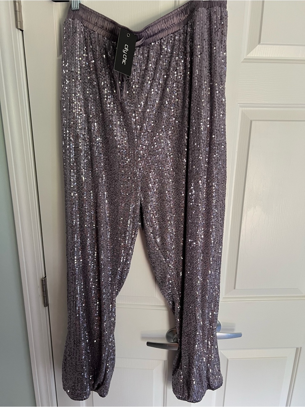 City Chic Pewter Sequin Jogger Pants Size 2X (24) NWT